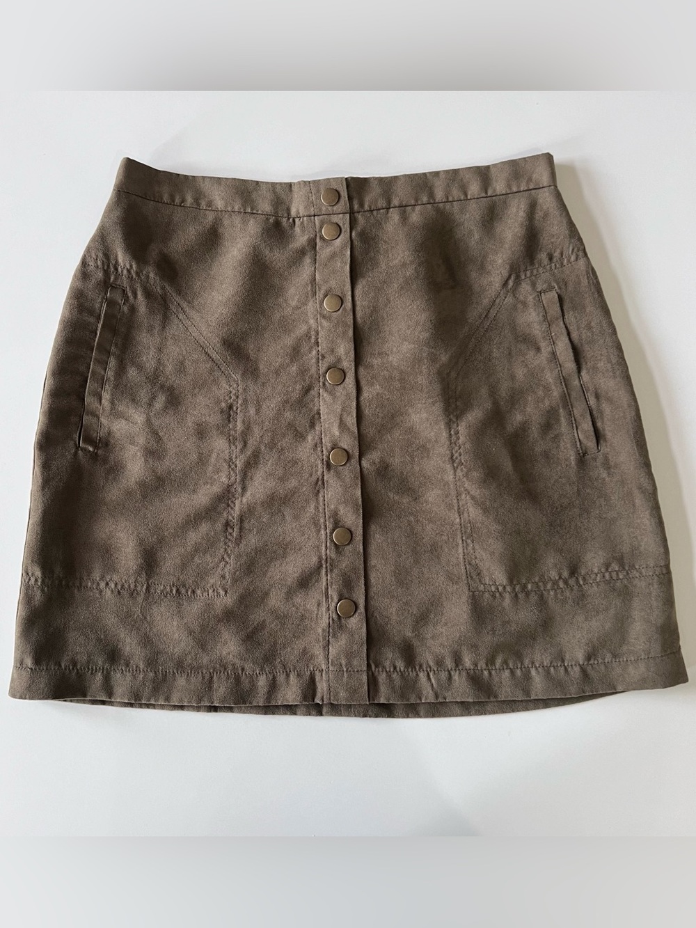 Button Down Vegan Suede Skirt